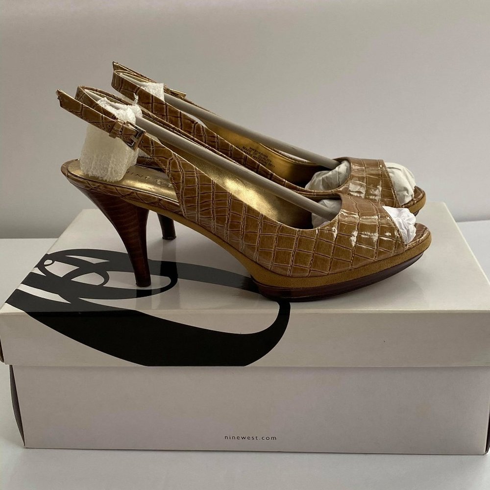 Nine West NWSharina Taupe Croco Slingback Shoes